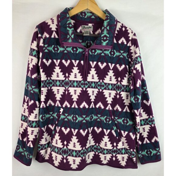 Wrangler Womens Sweatshirt Size Medium Purple Southwestern Aztec 1/4 Zip Fleece - Picture 1 of 13